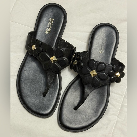 Michael Kors Shoes - Michael Kors Black Flower Sandals Slides- Size 6